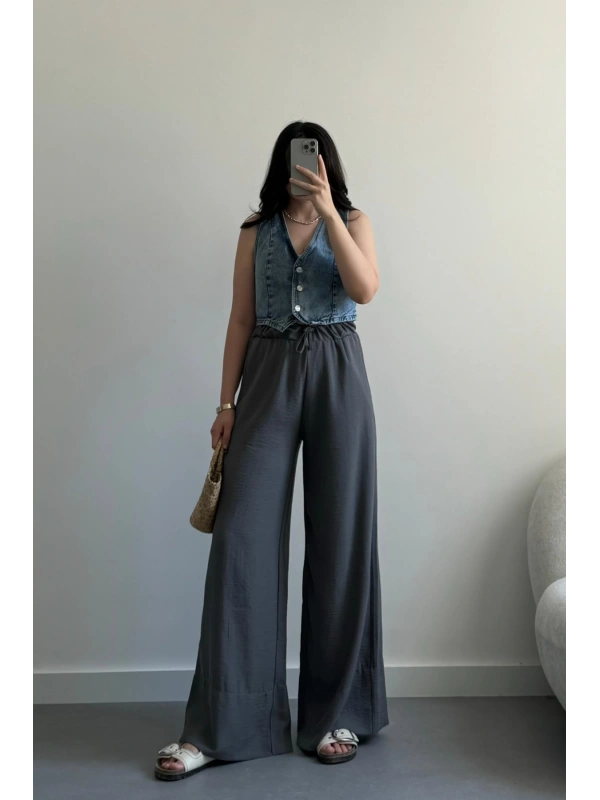 Rayne Gri Keten Pantolon