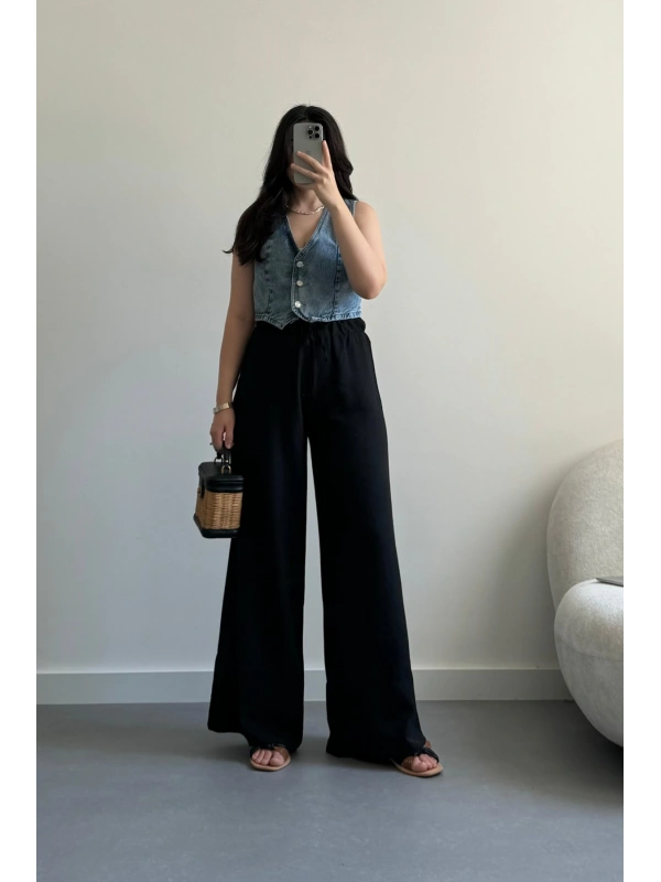 Rayne Siyah Keten Pantolon