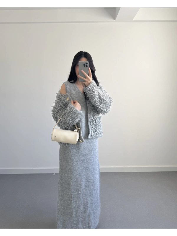 SAÇAKLI HIRKA ELBİSE GRİ