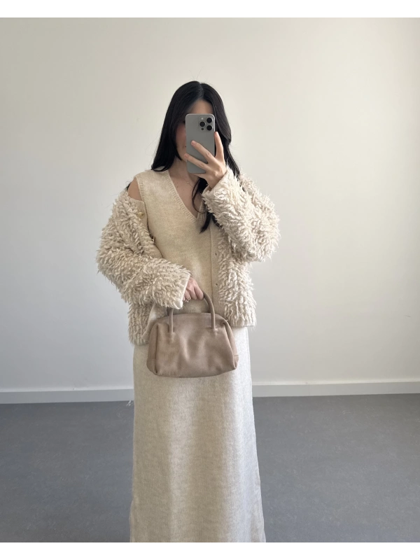 SAÇAKLI HIRKA ELBİSE KREM