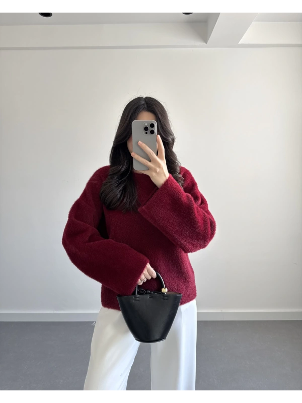 SAKALLI YUMOŞ KAZAK BORDO