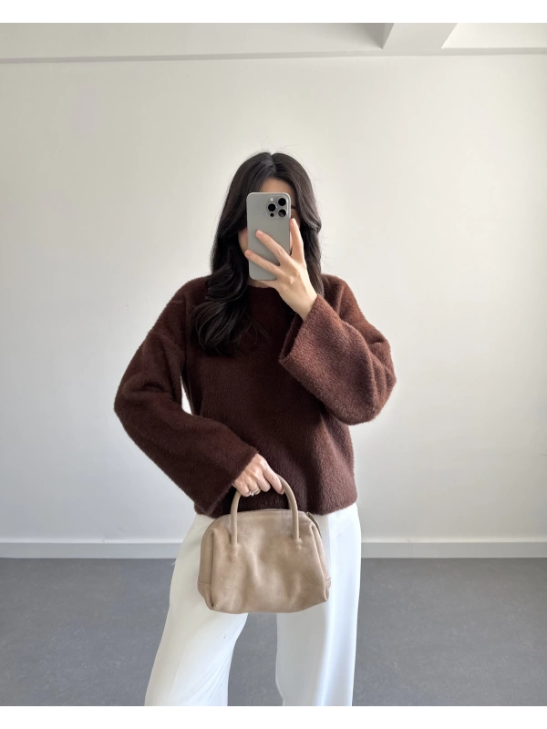 SAKALLI YUMOŞ KAZAK KAHVE