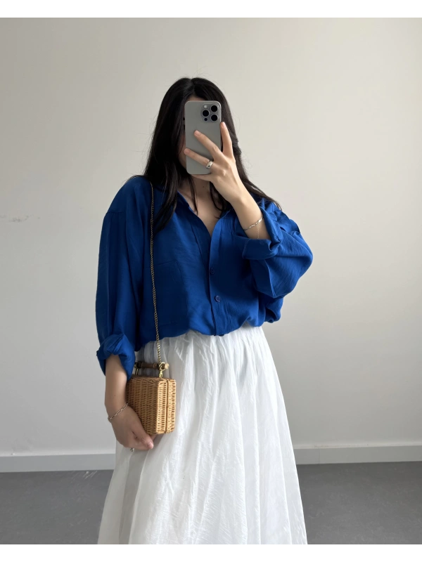 SAKS MAVİ TENSEL GÖMLEK