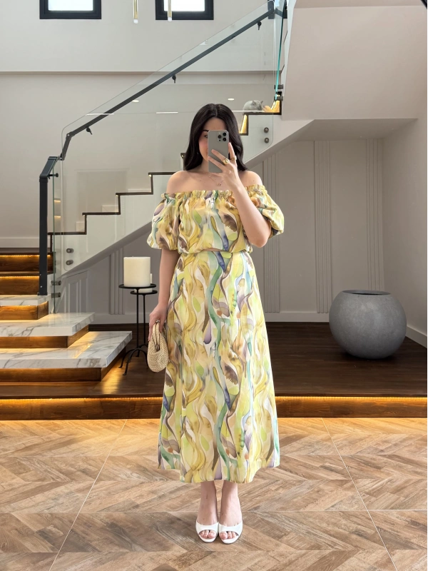 SARI BALON KOLLU CROP BLUZ & ETEK