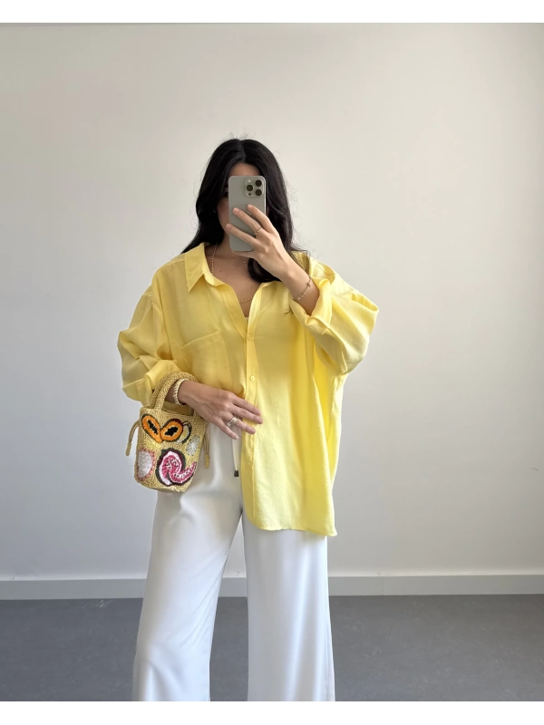 SARI DÜŞÜK OMUZLU GÖMLEK