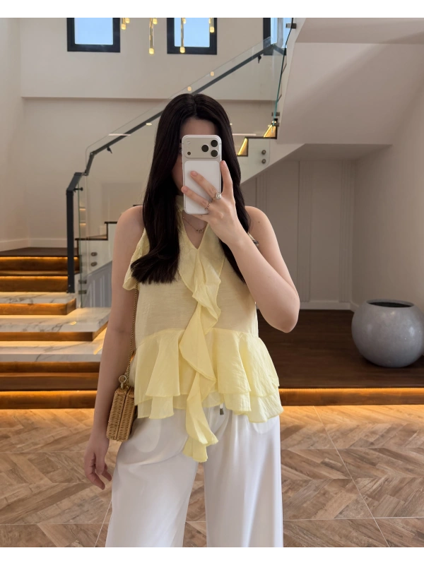 SARI HALTER YAKA VOLANLI BLUZ-5390