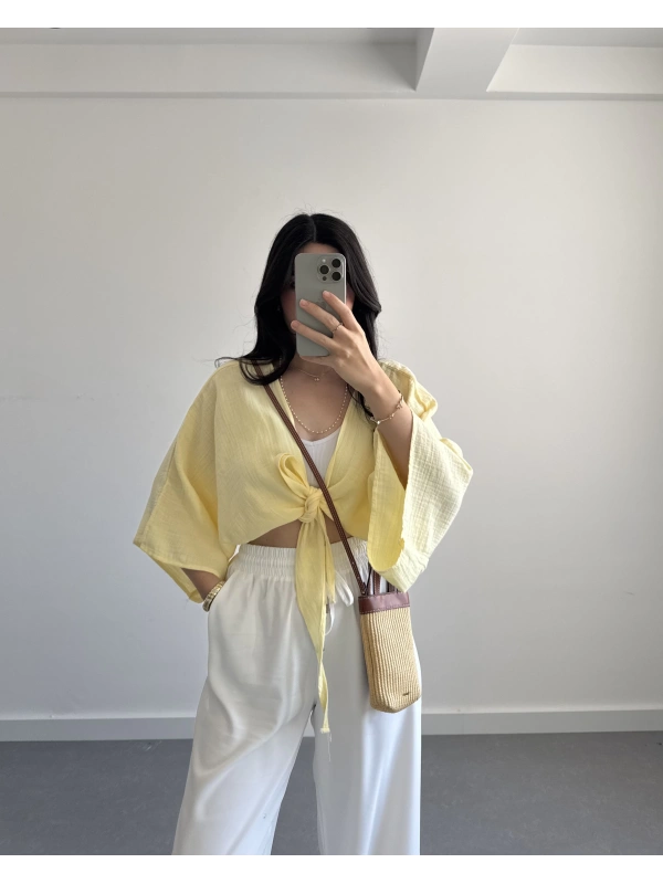 SARI KETEN KİMONO