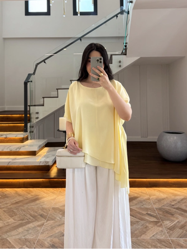 SARI KISA KOL PELERİN BLUZ -5107