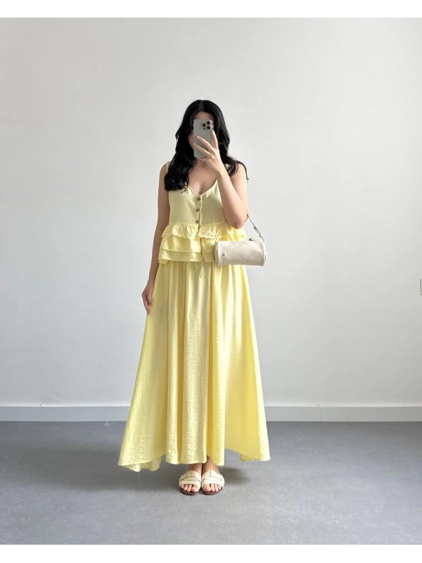 SARI VİSKON NAKIŞLI ETEK TAKIM