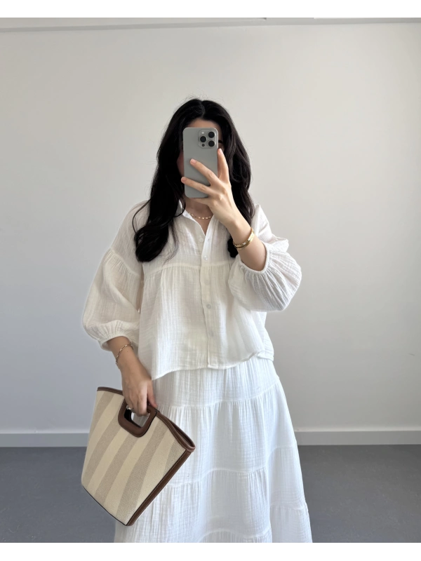 SHAY MÜSLİN BEYAZ CROP GÖMLEK