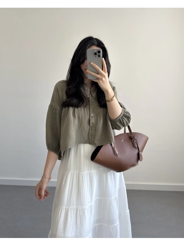 SHAY MÜSLİN HAKİ CROP GÖMLEK