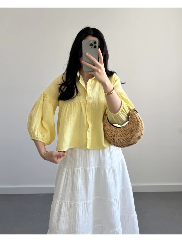 SHAY MÜSLİN SARI CROP GÖMLEK