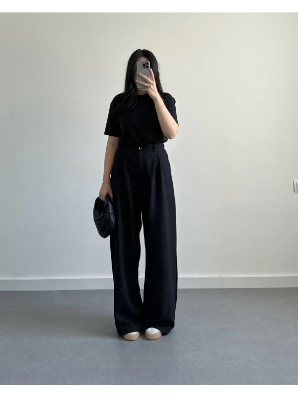 SİYAH ARKASI LASTİKLİ PALAZZO PANTOLON