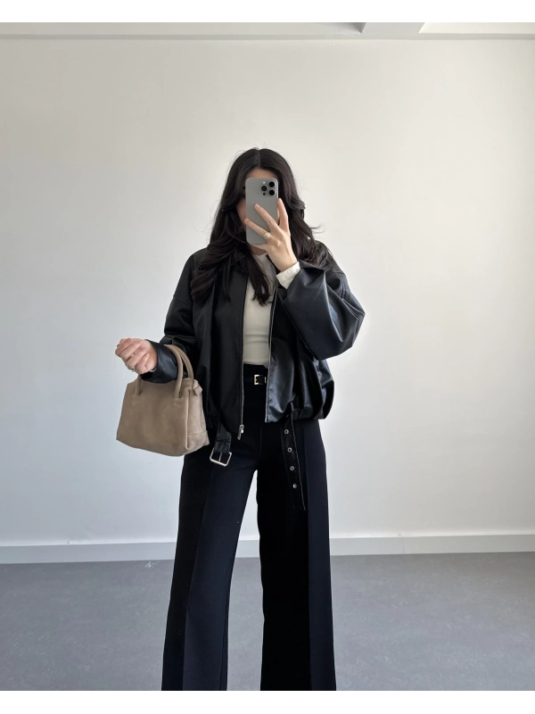 SİYAH BOMBER DERİ CEKET