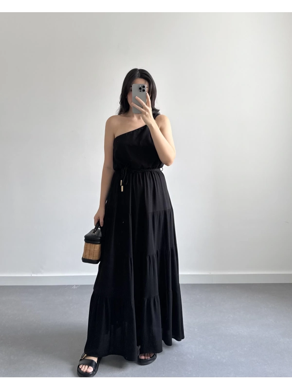 SİYAH DENİZ KABUK TOKALI VİSKON ELBİSE