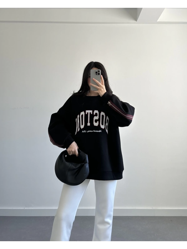 SİYAH FERMUAR DETAYLI TASARIM SWEATSHİRT