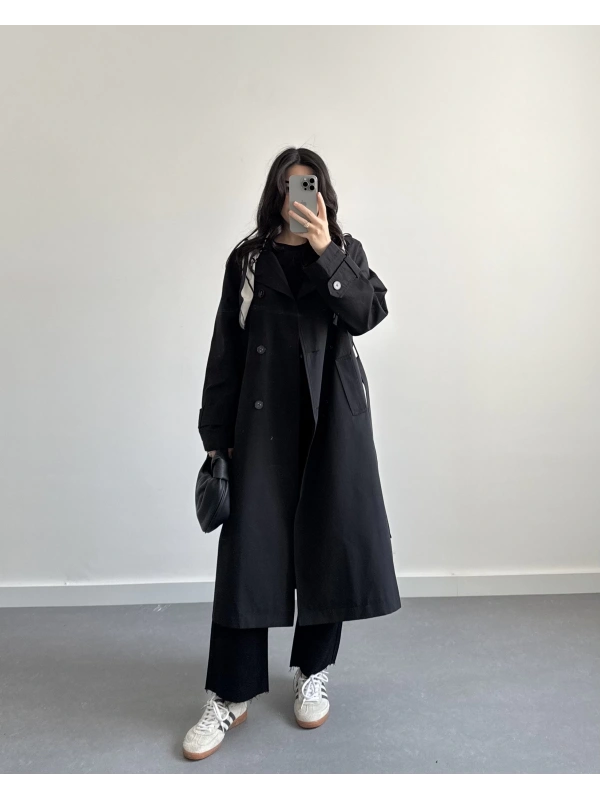 SİYAH FULARLI PREMİUM TRENÇKOT