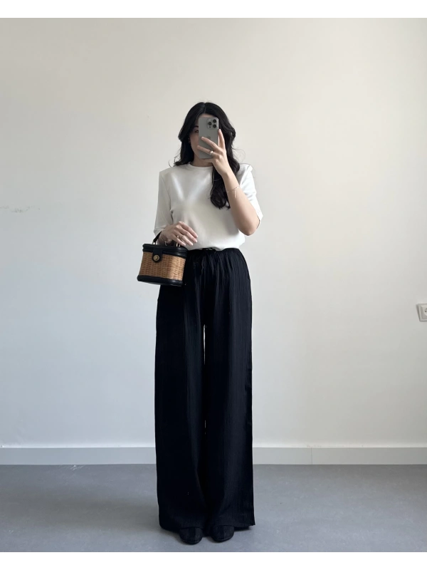 SİYAH GOFRE KUMAŞ PANTOLON