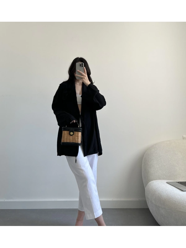 Siyah gül bronşlu kimono