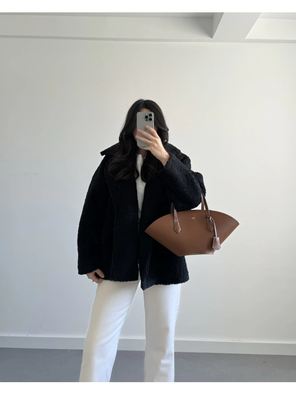 SİYAH İÇİ ASTARLI TEDDY CEKET