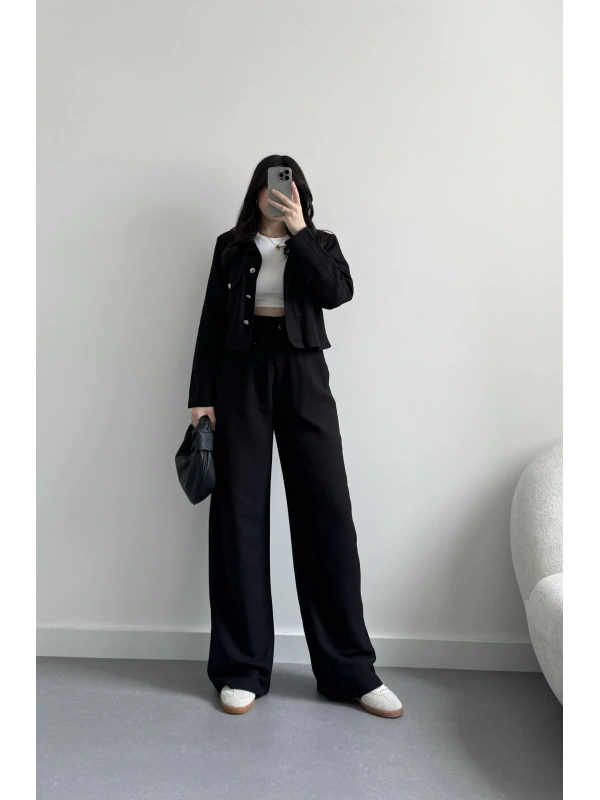 Siyah keten ceket takım