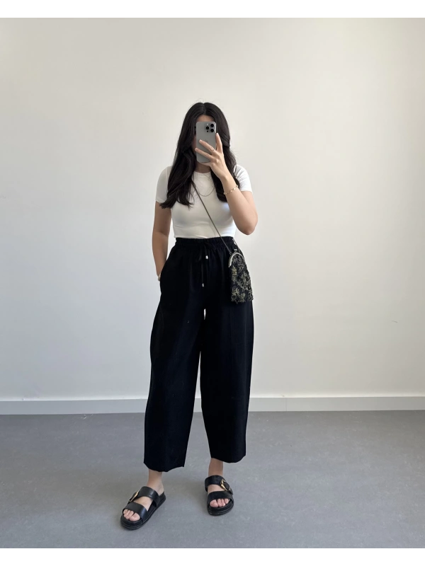 SİYAH KETEN ŞALVAR PANTOLON