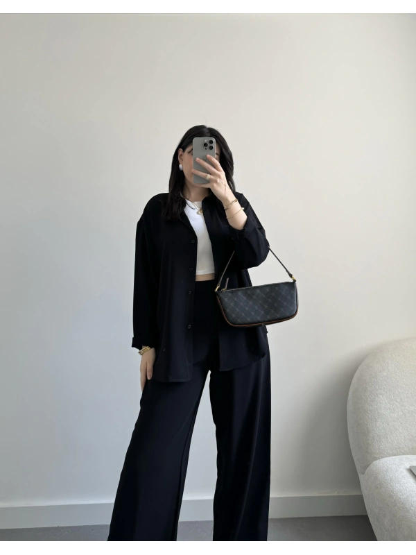 Siyah kumaş pantolon & gömlek takım