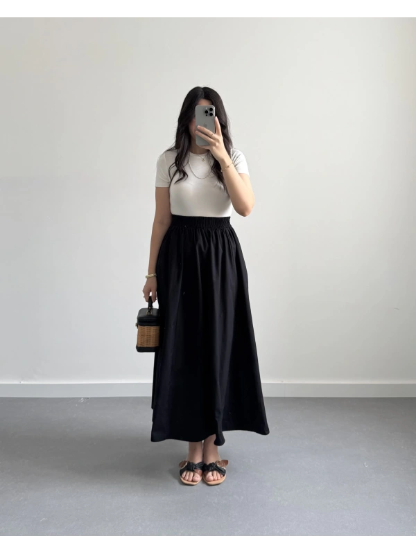 SİYAH MİDİ BOY POPLİN ETEK