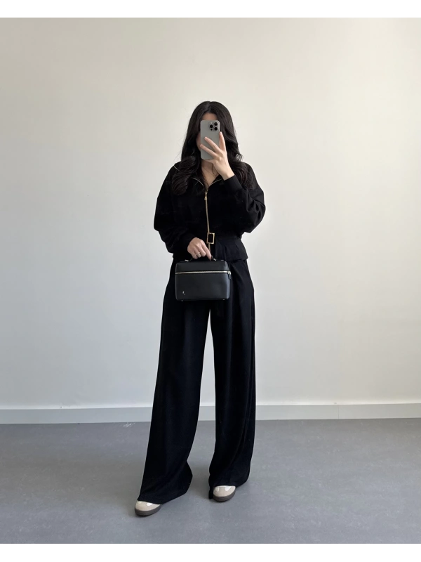 SİYAH MODAL KEMERLİ TAKIM