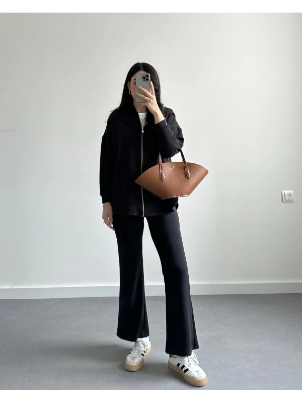 SİYAH MODAL KUMAŞ CEKETLİ TAKIM