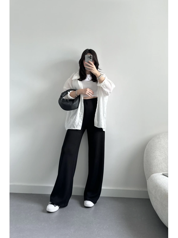 Siyah modal kumaş ekstra yüksek bel pantolon