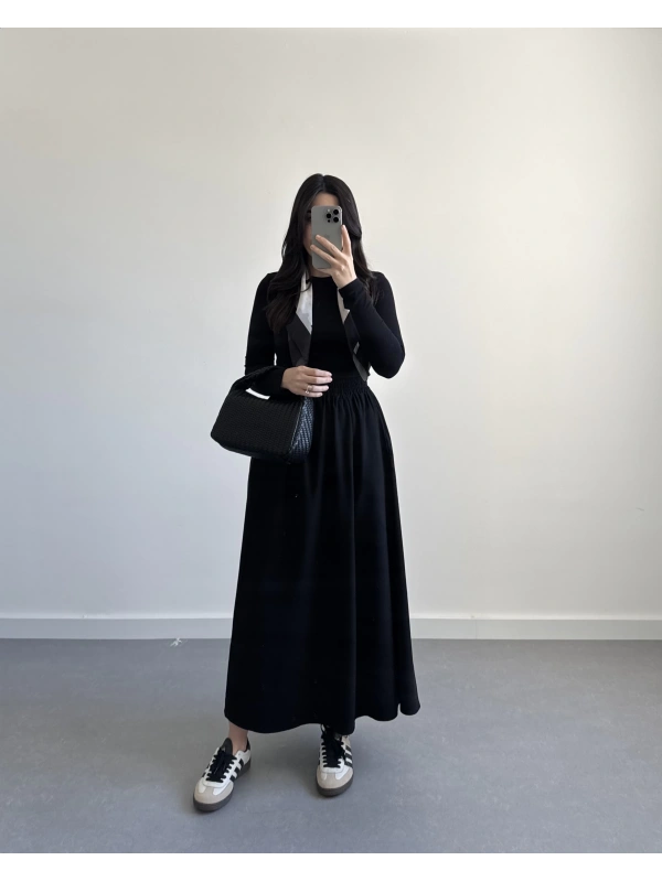 SİYAH MODAL MİDİ BOY ETEK