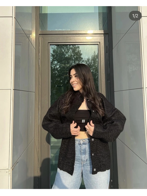 Siyah muadil bomber ceket