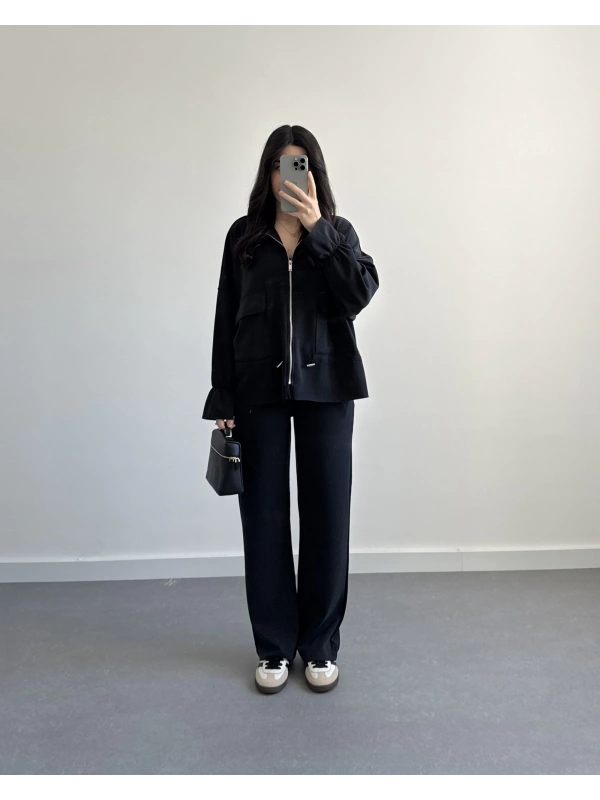 SİYAH ÖNÜ FERMUARLI MODAL TAKIM