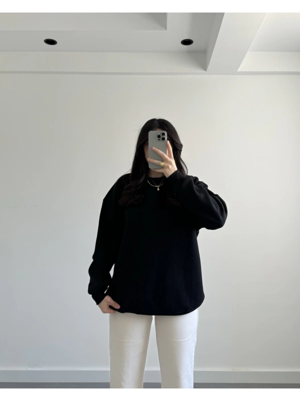 SİYAH OVERSİZE ŞARDONLU SWEATSHİRT
