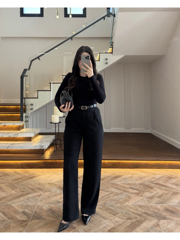 SİYAH PALAZZO PANTOLON -3879