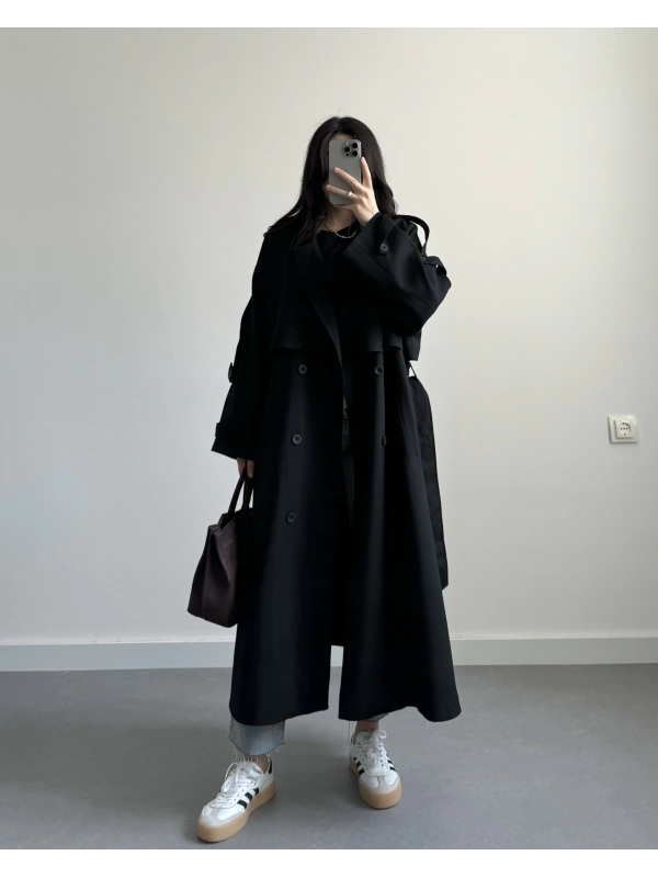SİYAH PREMİUM OVERSİZE TRENÇKOT