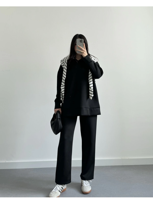 SİYAH PREMİUM SCUBA KUMAŞ İKİLİ TAKIM