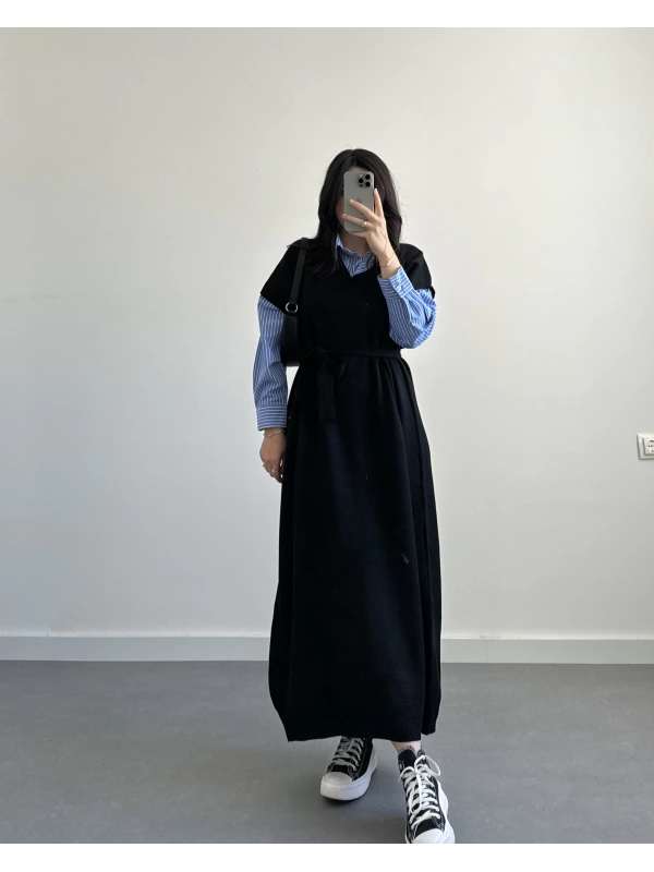 SİYAH PREMİUM TASARIM TRİKO ELBİSE