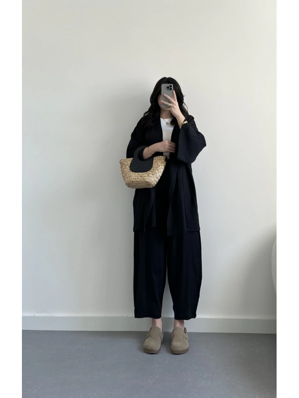 Siyah şalvar bohem takım