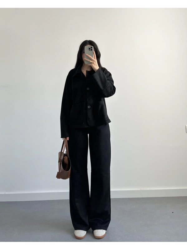 SİYAH SÜET CEKETLİ PANTOLON TAKIM