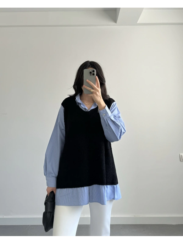 SİYAH SÜVETERLİ GÖMLEK