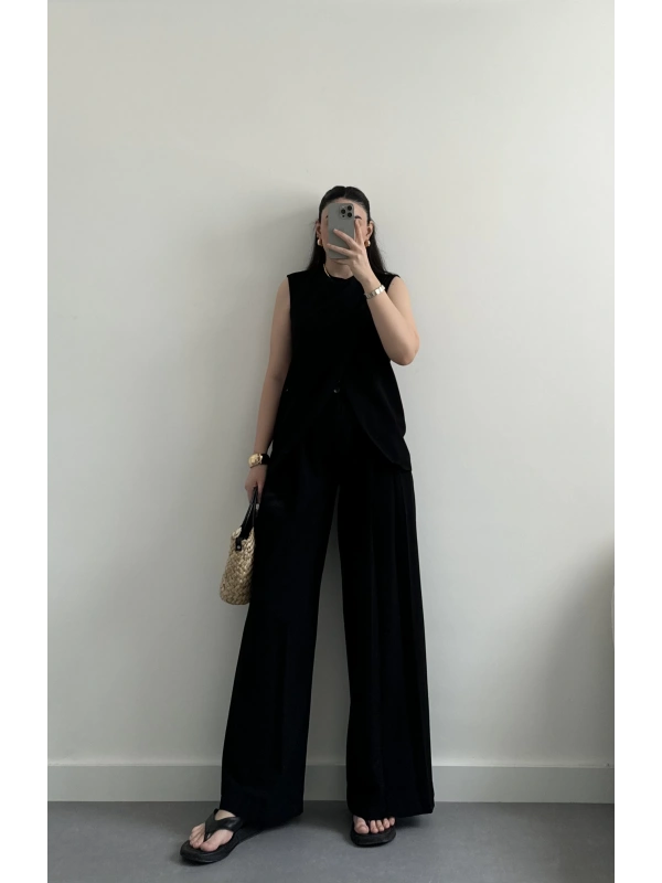 Siyah tasarım keten takım