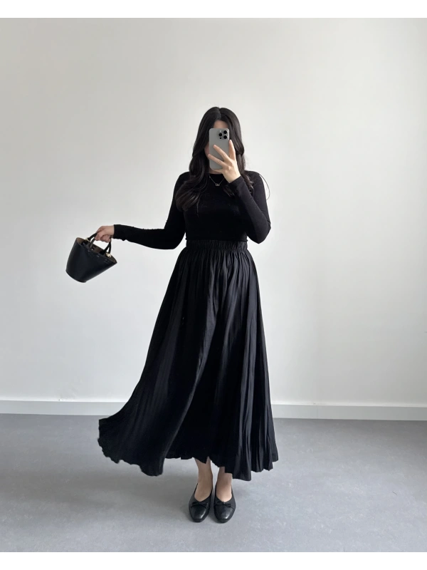 SİYAH TENSEL CRUSH ETEK