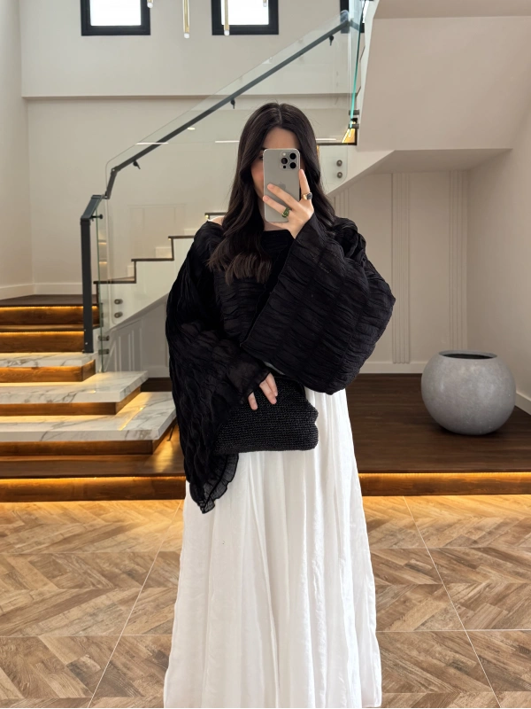 SİYAH TENSEL DRAPE BLUZ-D31096