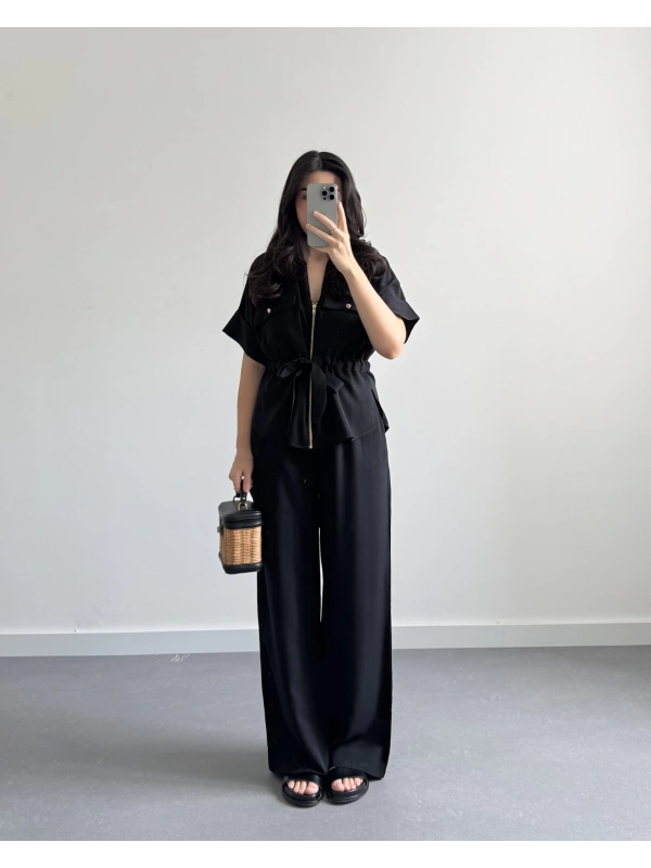 SİYAH TENSEL FERMUARLI İKİLİ TAKIM