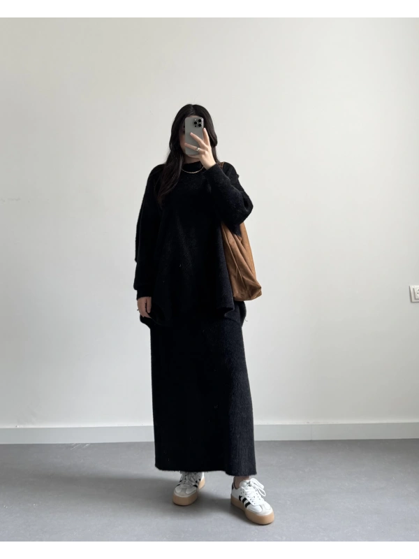 SİYAH TÜY DOKULU ETEK TAKIM