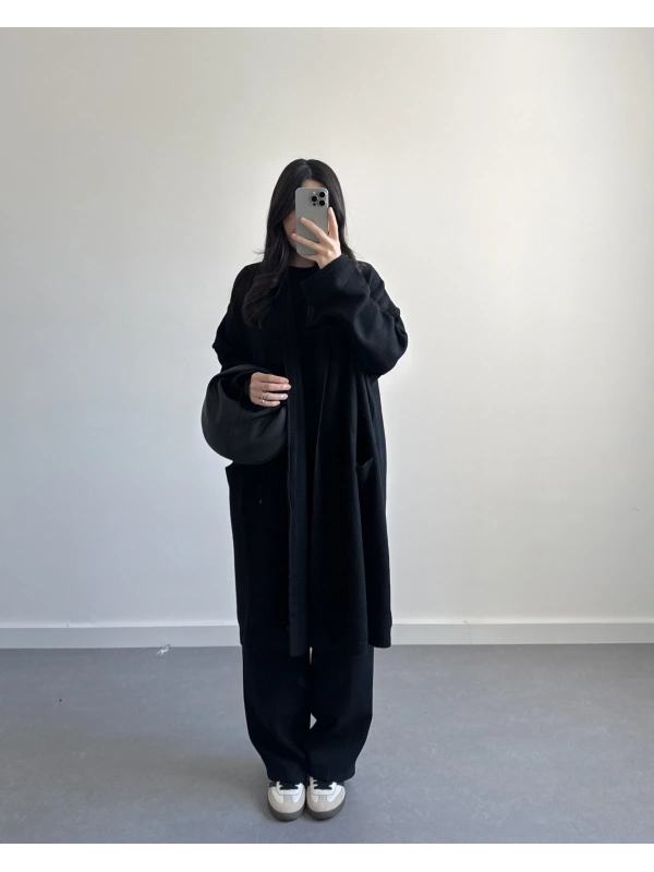 SİYAH UZUN CEPLİ HIRKA