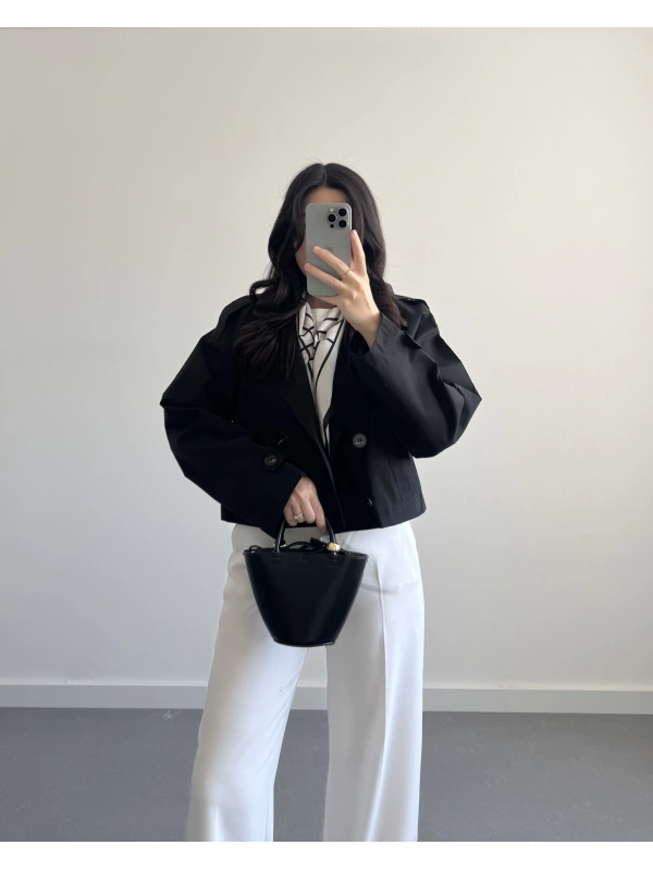 SİYAH ZR MODEL KRUVAZE YAKA TRENÇKOT