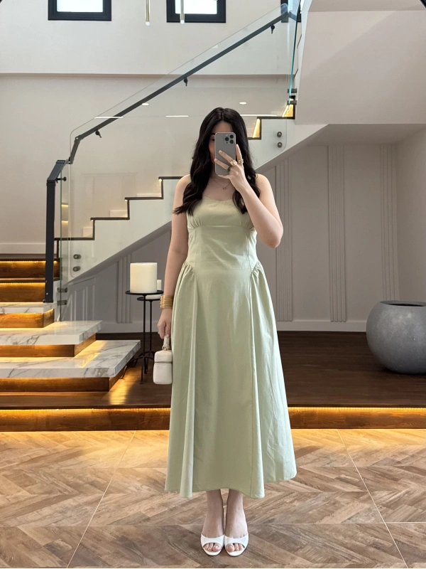 SU YEŞİLİ KUŞAKLI ELBİSE- 3998